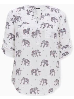 Torrid Harper Challis 3/4 Sleeve Top Multicolor Paisley Elephant Print